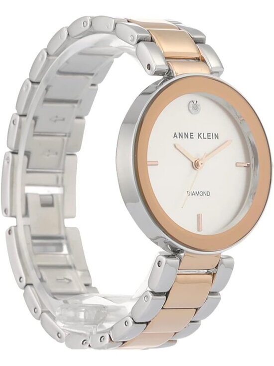 Anne Klein Women\'s Silver Rose Gold Analog Genuine Diamond Dial Bracelet Watch